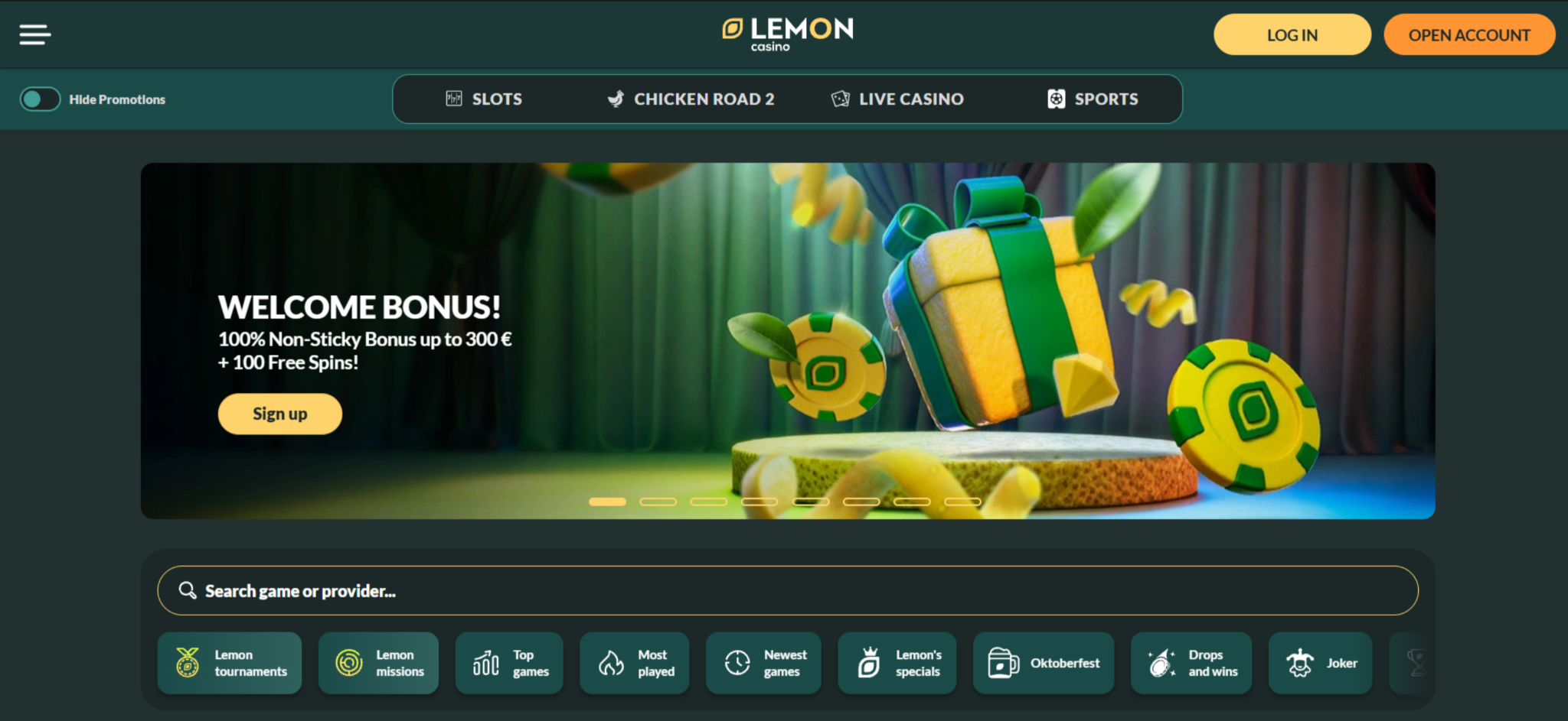 Prikaz stranice Lemon Casino